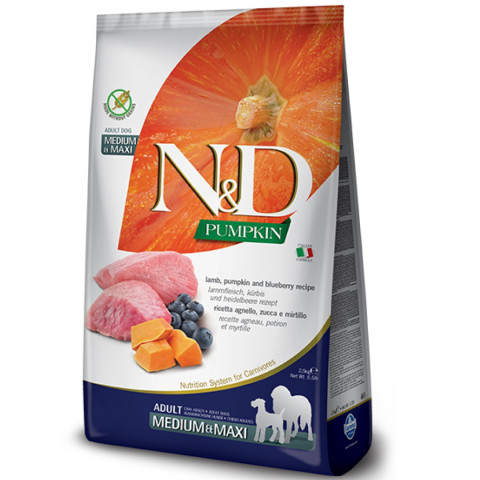 Farmina N&D Medium & Maxi корм сухой беззерновой для собак средних и крупных пород ягненок с черникой и тыквой