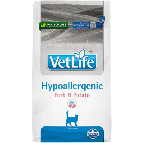 Farmina Vet Life Cat Hypoallergenic Pork & Potato сухой диетический корм для взрослых кошек при пищевой аллергии, со свининой и картофелем