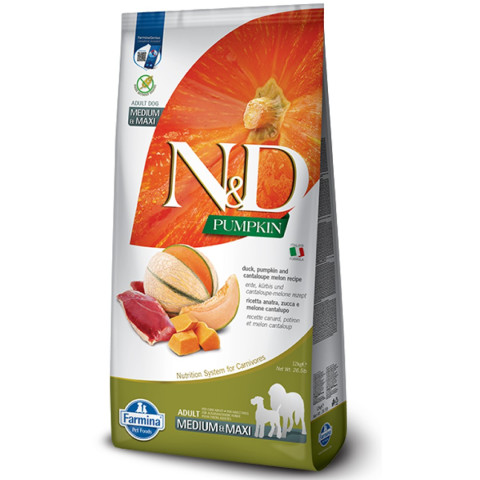 Farmina N&D DUCK & CANTALOUPE MELON ADULT MEDIUM & MAXI беззерновой сухой корм для взрослых собак средних и крупных пород утка, тыква и мускусная дыня