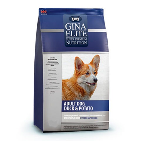 Gina Elite Dog корм беззерновой сухой для взрослых собак утка с картофелем