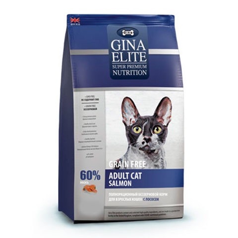 Gina Elite GF Cat Salmon корм беззерновой сухой для взрослых кошек лосось