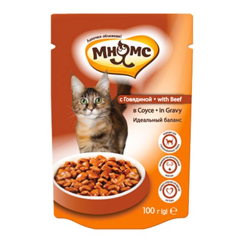 Мнямс паучи для кошек с говядиной в соусе
