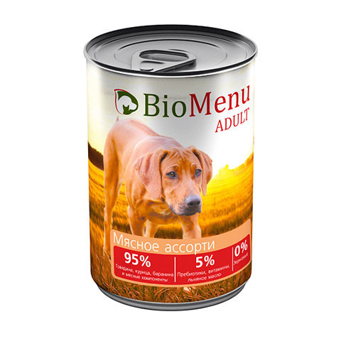BioMenu Adult консервы для собак мясное ассорти 95%-мясо