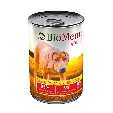 BioMenu Adult консервы для собак цыпленок с ананасами 95%-мясо