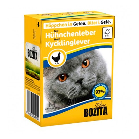 BOZITA консервы для кошек кусочки в желе куриная печень