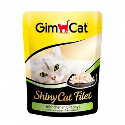 GimCat паучи ShinyCat Filet для кошек цыпленок с папайей