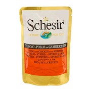 Schesir консервы для кошек тунец, цыпленок с креветками (пауч)