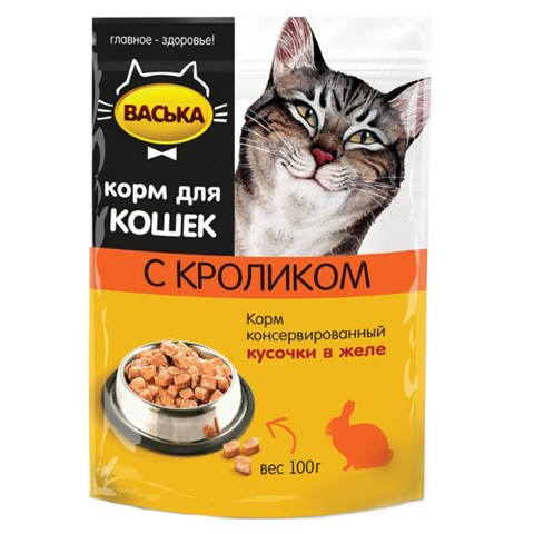 Васька пауч для кошек кролик кусочки в желе
