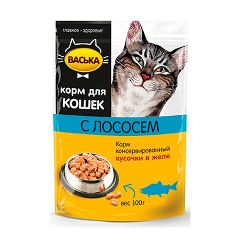 Васька пауч для кошек лосось кусочки в желе