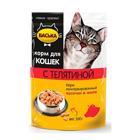 Васька пауч для кошек нежная телятина кусочки в желе