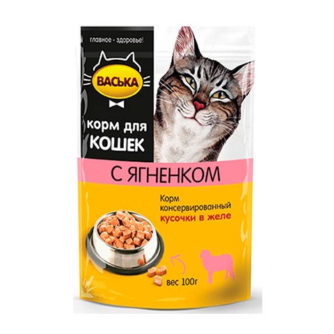 Васька пауч для кошек ягненок кусочки в желе