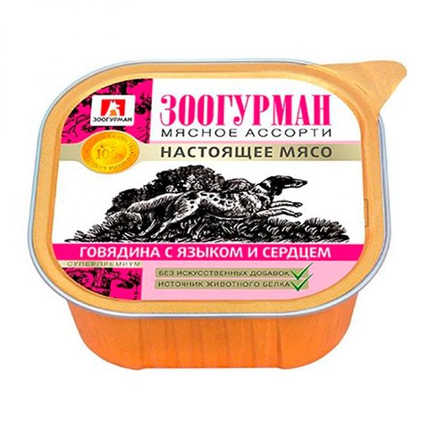 ЗООГУРМАН Мясное ассорти консервы для собак говядина с языком и сердцем, 300гр