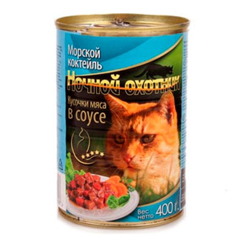 Ночной охотник консервы для кошек морской коктейль в соусе