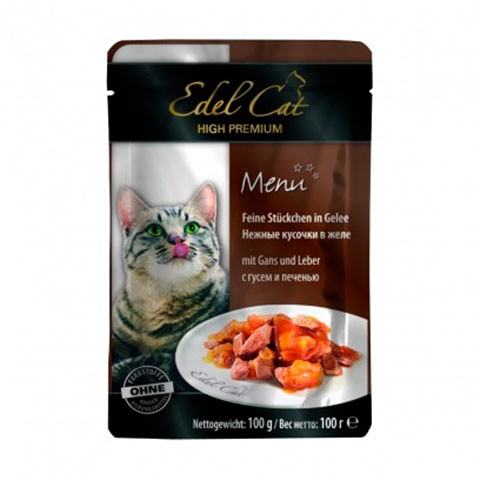 Edel Cat пауч для кошек нежные кусочки гусь/печень в желе