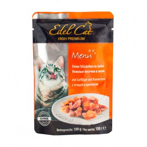 Edel Cat пауч для кошек нежные кусочки птица/кролик в желе
