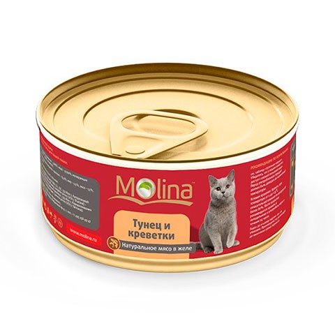 Molina консервы для кошек тунец с креветками в желе