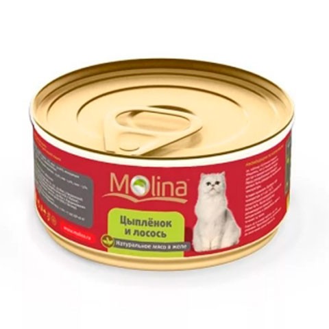 Molina консервы для кошек цыпленок с лососем в желе