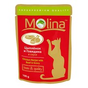 Molina пауч для кошек цыпленок и говядина в соусе
