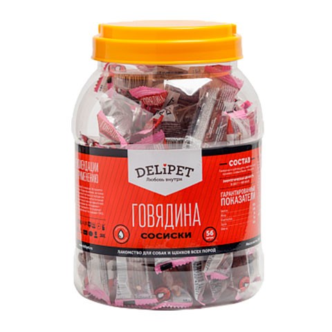 DeliPet лакомство для собак банка сосисок из говядины