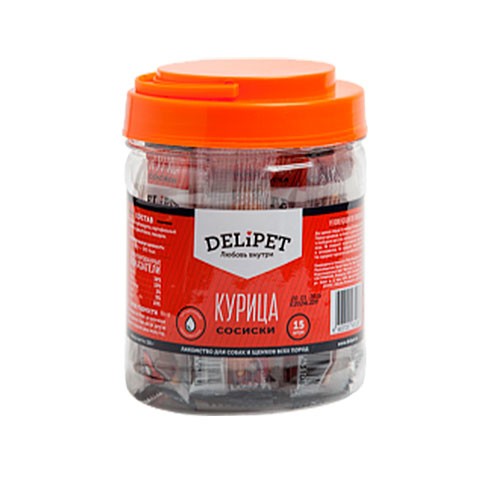 DeliPet лакомство для собак банка сосисок из курицы