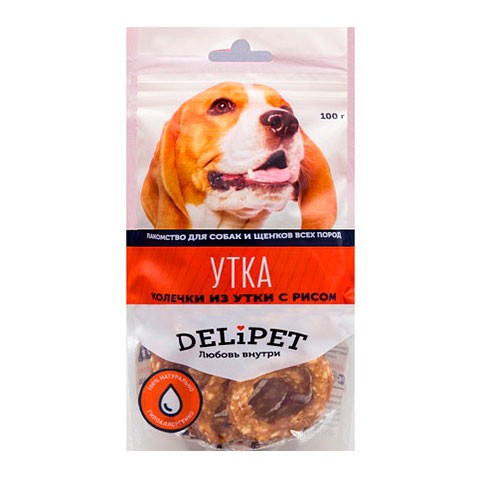DeliPet лакомство для собак колечки из утки с рисом
