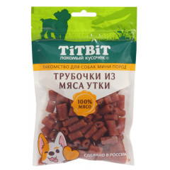 TiTBiT лакомство для собак мелких пород Трубочки из мяса утки, для поощрения, для дрессуры, для игр