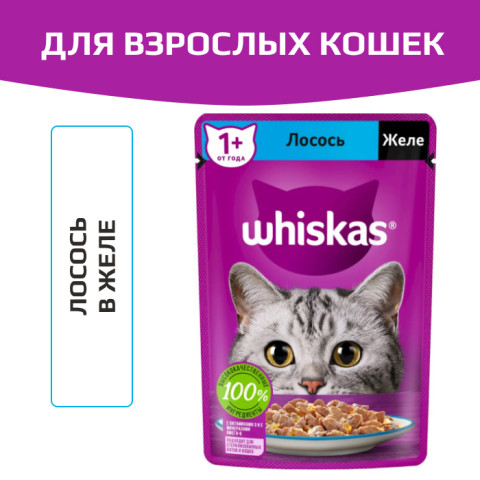 Whiskas корм консервированный для кошек в желе с лососем
