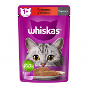 Whiskas корм консервированный для кошек паштет с говядиной и печенью