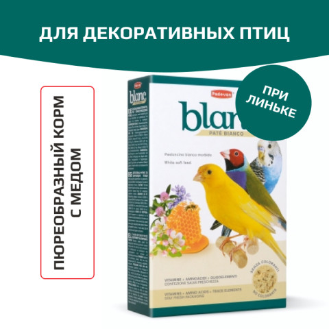 Padovan BlancPatee корм дополнительный для декоративных птиц мягкий при линьке, мед