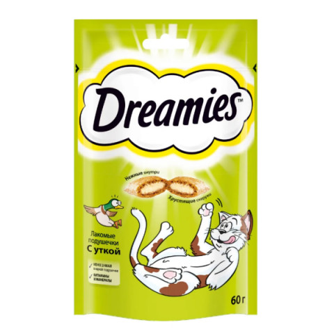 DREAMIES лакомство для кошек подушечки с уткой