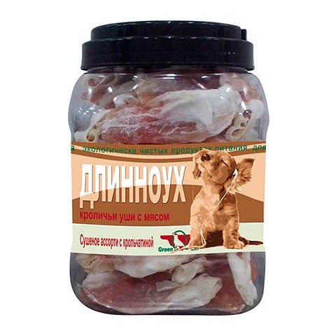 Green Qzin лакомство для собак длинноух (кроличьи уши с мясом) туба