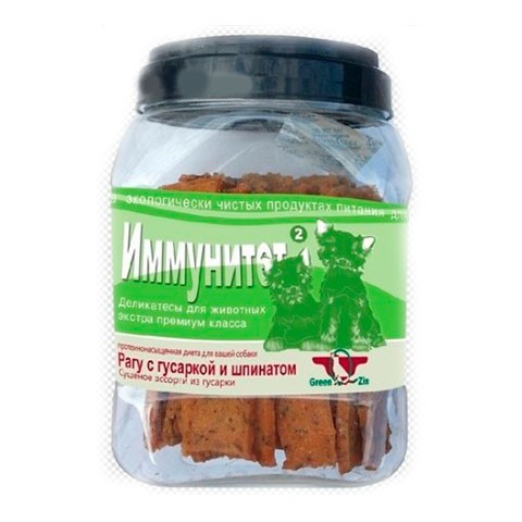 Green Qzin лакомство для собак иммунитет 2 (сушеное мясо гусарки и шпинат) туба