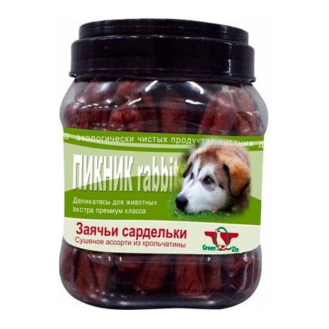 Green Qzin лакомство для собак пикник Rabbit (заячьи сардельки) туба