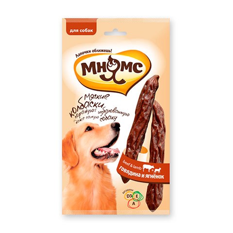 Мнямс лакомство мягкие колбаски для собак с говядиной и ягненком