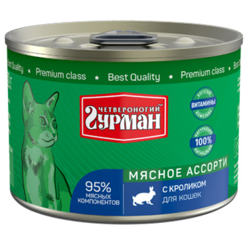 Четвероногий Гурман Мясное ассорти корм консервированный для кошек кролик