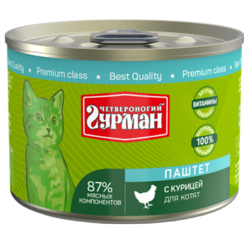 Четвероногий Гурман Паштет корм консервированный для котят курица