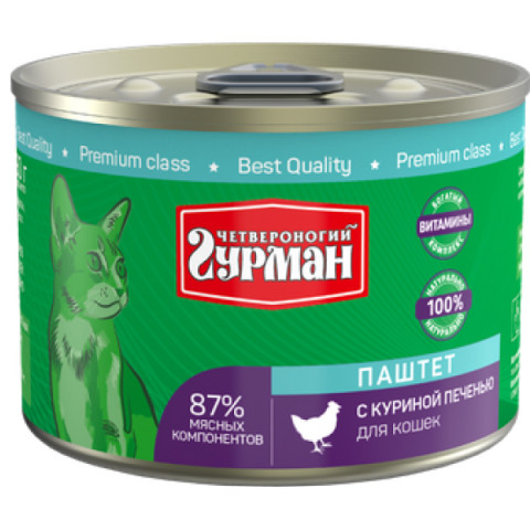 Четвероногий Гурман Паштет корм консервированный для кошек куриная печень