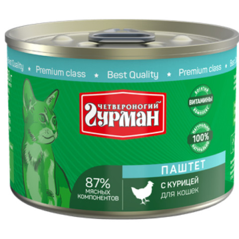 Четвероногий Гурман Паштет корм консервированный для кошек курица