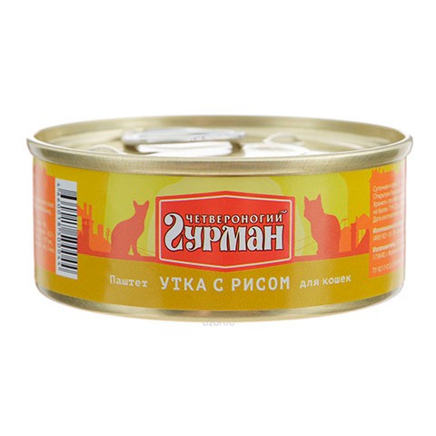 Четвероногий ГУРМАН консервы для кошек паштет с уткой и рисом