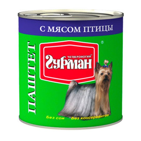 Четвероногий ГУРМАН консервы для собак паштет с мясом птицы