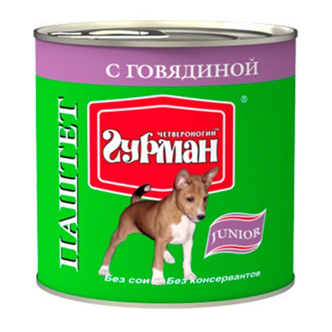 Четвероногий ГУРМАН консервы для щенков паштет говядина