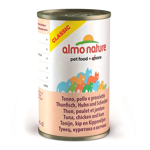 ALMO NATURE CLASSIC консервы для кошек с тунцом, курицей и ветчиной