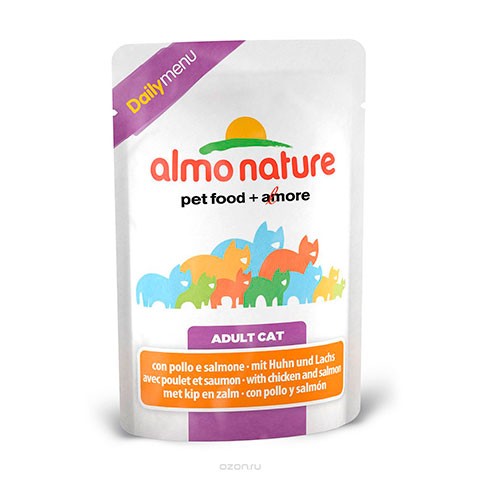 ALMO NATURE DAILYMENU консервы для кошек меню с курицей и лососем