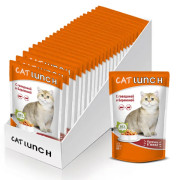 Cat Lunch корм консервированный для кошек кусочки в желе с Говядиной и Бараниной