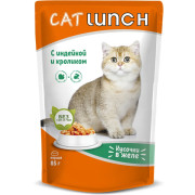 Cat Lunch корм консервированный для кошек кусочки в желе Индейка и Кролик
