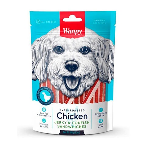 Wanpy Dog лакомство для собак курица с треской в форме сэндвича