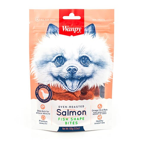 Wanpy Dog лакомство для собак лакомые кусочки из нежного лосося в форме рыбок