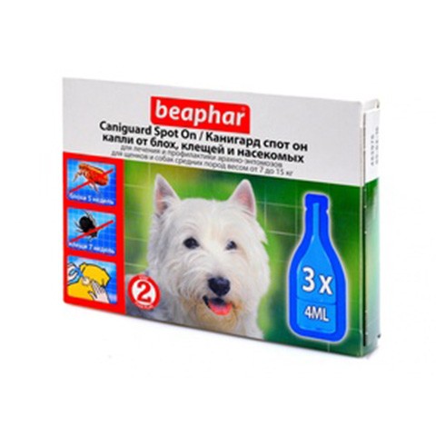 Beaphar капли Канигард для собак и щенков средних пород, 3 пипетки