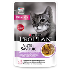 Консервы пауч Pro Plan NutriSavour Delicate для кошек с чувствительным пищеварением или с особыми предпочтениями в еде, с индейкой в соусе