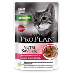 Консервы пауч Pro Plan NutriSavour Sterilised Кусочки в соусе для стерилизованных кошек с уткой